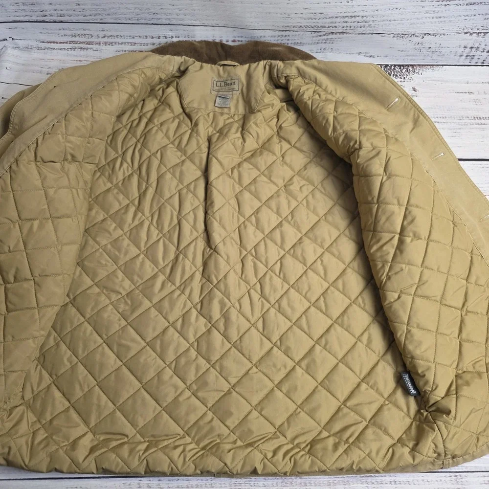 LL Bean Barn Coat Mens X Large Tall Quilted Corduroy Collar Beige 0WY21 XLT Flaw